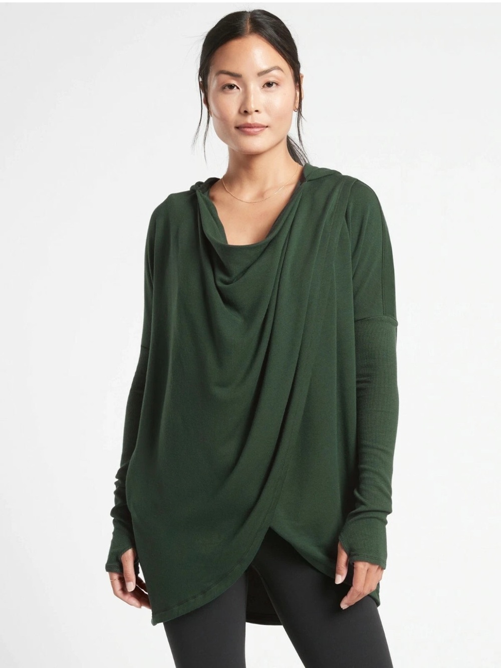 Athleta Purana Wrap Sweatshirt Hoodie Seaweed Snack Green Yoga Jacket Pilates M
